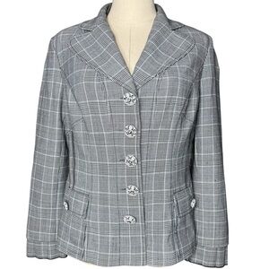 ETCETERA‎ Gray Blue Plaid Pleated Hourglass Blazer Size 8